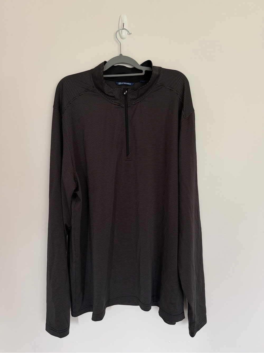 Cutter & Buck 3XT Black Gray Striped Quarter Zip Performance Pullover